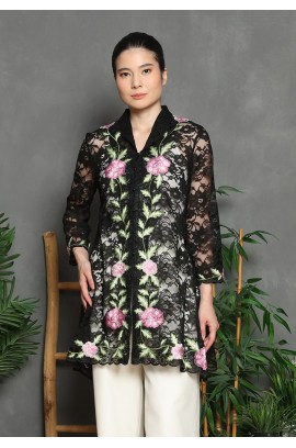 Lyne Halim Rosa Alba Brukat Bordir Blouse – Kebaya Wanita Lace Hitam, BLO-3394